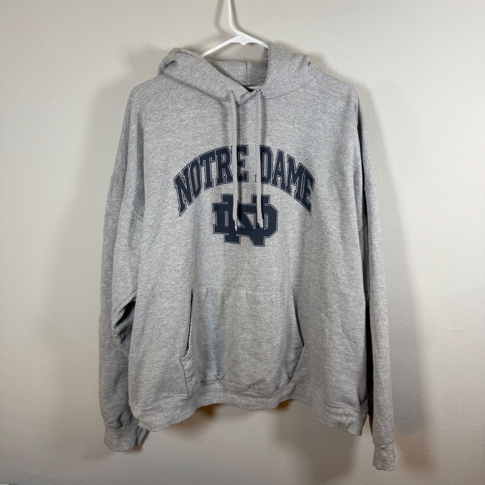 Vintage Notre‎ Dame Fighting Irish Grey Hoodie Sweatshirt Mens xl Hanes